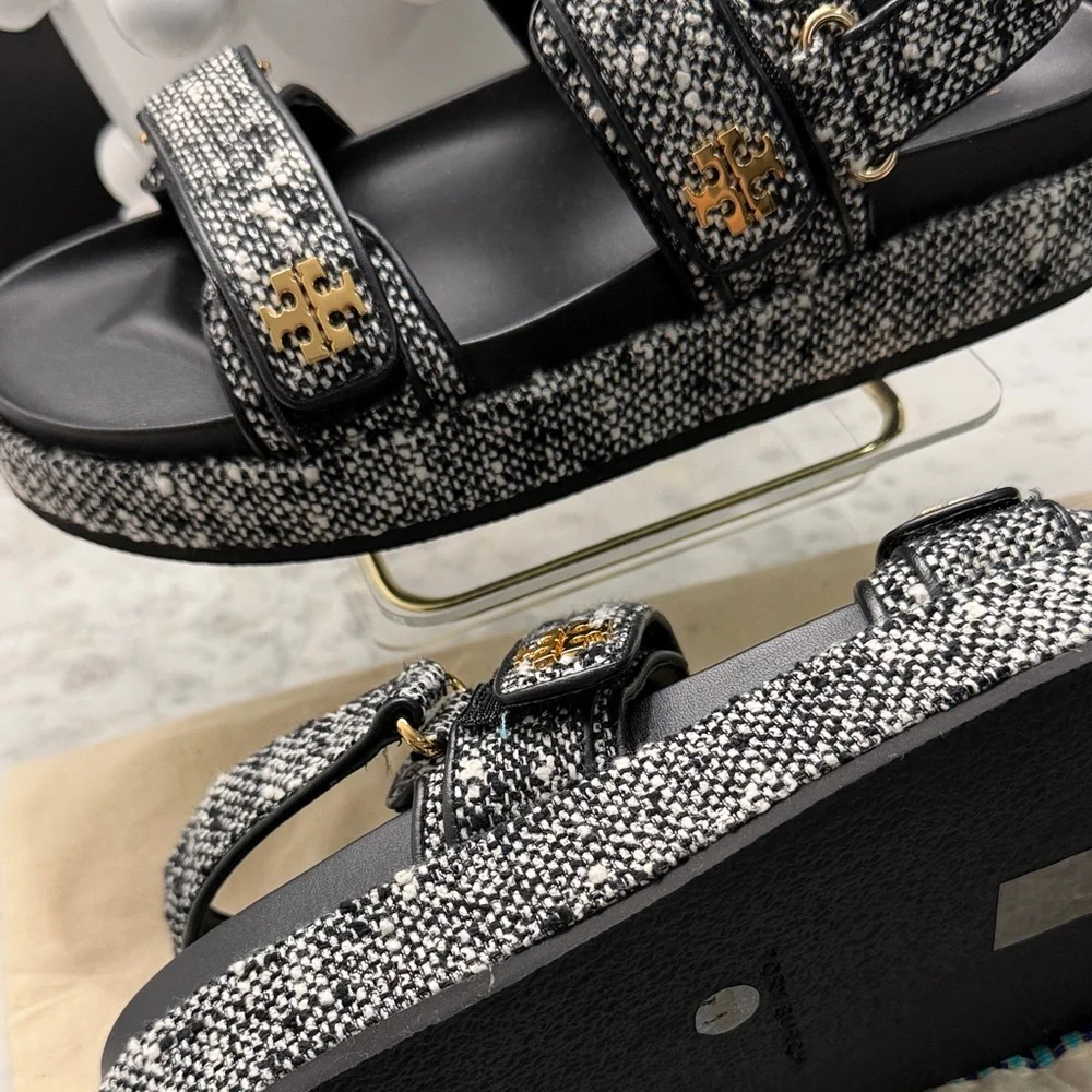 Tory Burch Tweed Black and White Sandals - Picture 3 of 3